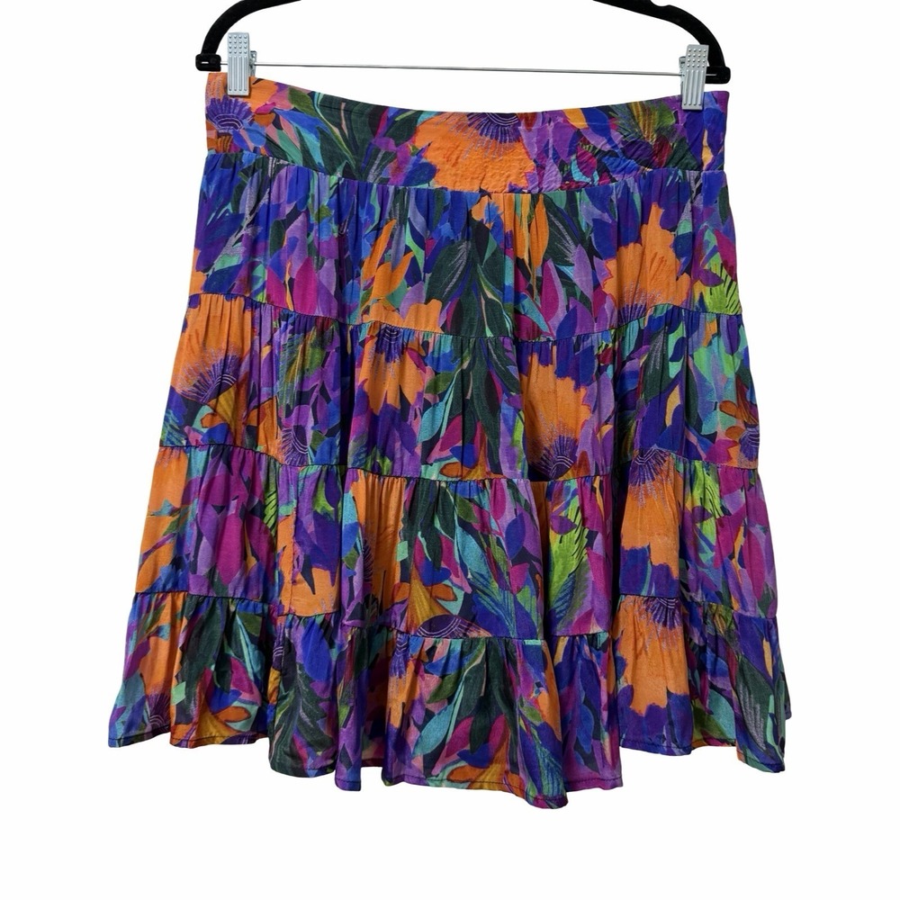 Anthropologie x Danielle Duer Floral Tiered Knee‎ Length Skirt Size LP Purple